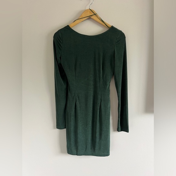 MABLE | Metallic Green Long Sleeve Open-Back Dress - Picture 1 of 5